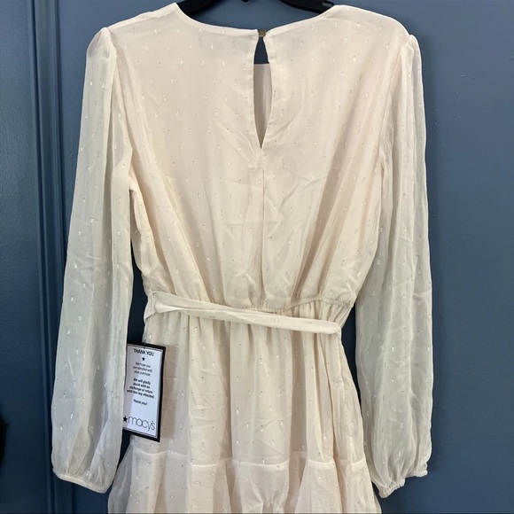 CITY Studio Juniors' Lurex Dot Ruffled Fit & Flare Dress Color Cream Size S - Picture 11 of 12